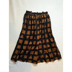 Vintage Connections brown‎ geometric 100% rayon midi skirt size M